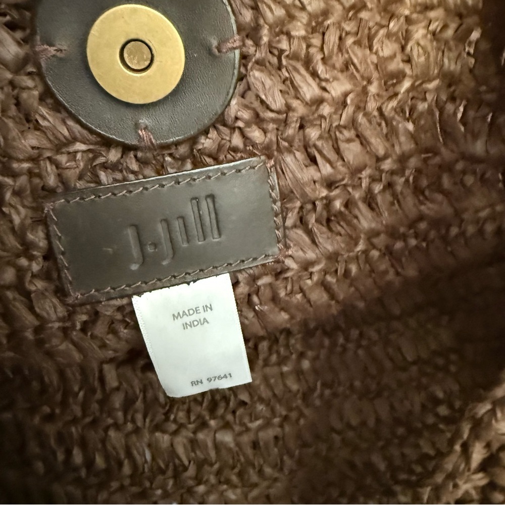 J Jill Boho Raffia Woven Shoulder Bucket Bag 2025 Color BROWN NWT $69. Gift - Picture 8 of 11
